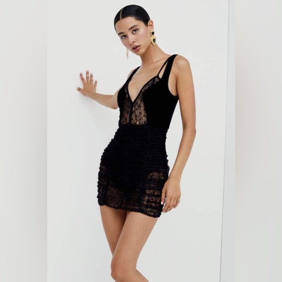 For Love and Lemons Jourdan Mini Dress Black Xs - Picture 4 of 9